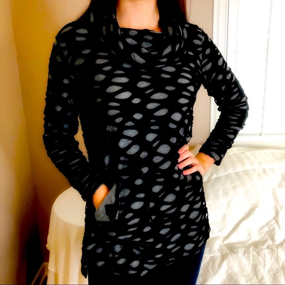 Posh Garden Tops - 3 LEFT S-L CHIC Distressed Cowl Turtleneck Black Gray Top Church Office Attire